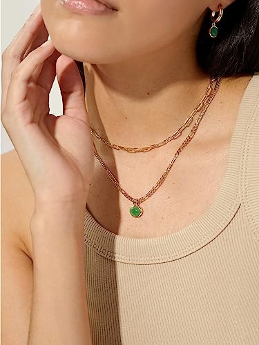 Moonffay Sage Green Jewelry Set For Women,Stainless Steel Paperclip Choker Chain Plated 18K Gold Jewerly Set,Natural Stone Pendant Necklace And Earrings Set Spiritual Jewelry #TOP2