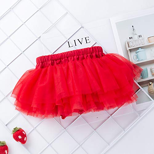 Anbaby Baby Girls Soft Tutu Skirt Toddler Ruffled Pants Diaper Cover Red 6-12M #TOP2