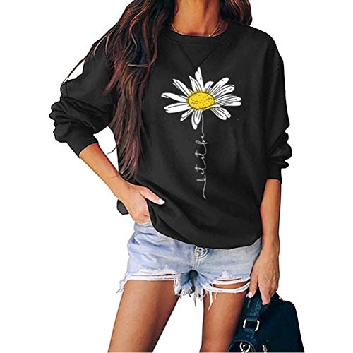 Noffish Women LET IT BE Daisy Graphic Sweatshirt Casual Loose Long Sleeve Fashion Tops (Black,M)