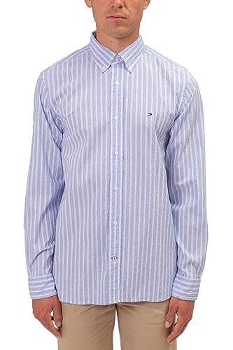 Tommy Hilfiger - Camisa de hombre regular a rayas en Seersucker, Color blanco., L