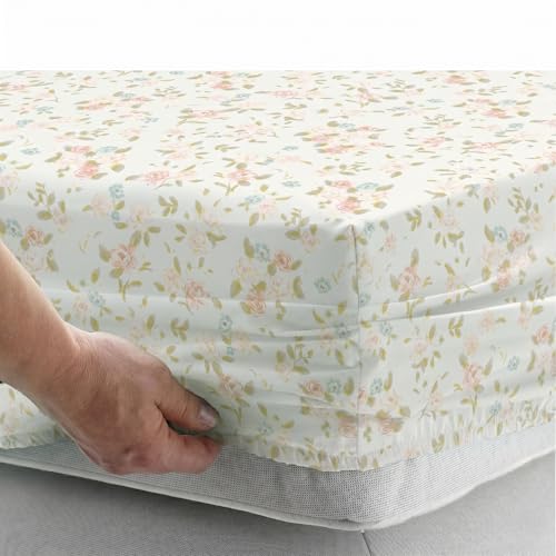 Image of Story@Home King Size Air Cotton Bedsheet 240 TC Fitted Sheet with 2 Pillow Covers, Soft & Durable Bed Sheet for King Bed (270 x 250 cm, Floral Print, Light Blue & Peach)
