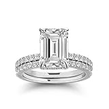 RODIFFY 3.0CT Emerald Cut Bridal Wedding Ring Set for Women,S925 Silver AAAAA Grade CZ Elegant Engagement Ring & Wedding Band (Silver, 9)