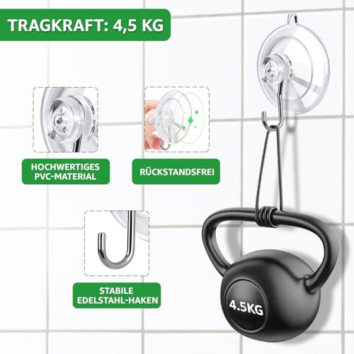 GeeMiLo Saugnapf mit Haken, Saughaken - [max. 4.5kg] [Ø 45 mm] [12 Stück], Hochwertige Saugnäpfe, Suction Cup Hooks für Camping | Badezimmer | Küche | Auto | Fenster, Wandhaken | Weihnachtsdeko