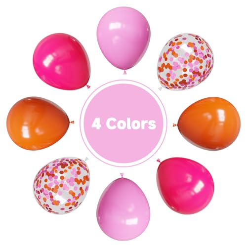 Image of Pink and Orange Balloons, 55PCS light pink balloons 12inch Pink Orange Confetti Balloons for Baby Shower, Birthday, Wedding, Tropical Party decorations
