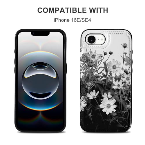 Étui portefeuille iPhone 16 E à rabat en cuir imprimé floral