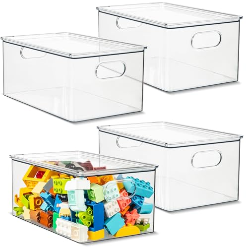 primebox プラスチック製透明積み重ね可能収納ボックス蓋付きパントリーやキッチンの整理に最適冷蔵庫整理コンテナキャビネットバスルームオーガナイザー4個パック（Amazon）