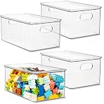 primebox Plastic Clear Stackable Storage Bins with Lids. Great for Pantry or Kitchen Organization. Fridge Organization Containers. Cabinet, Bathroom Organizer. 4 Pack