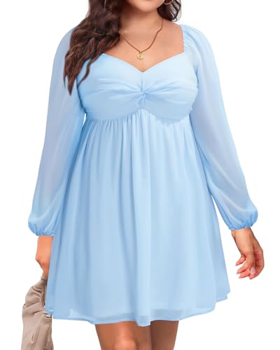 Image of Pinup Fashion Plus Size Graduation Homecoming Chiffon A-line Short Dress | Chiffon, sweetheart neck, square back neckline, ruched front bust, A-line short dress, suitable for graduation, homecoming