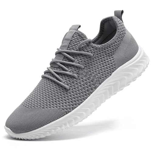 ZMBCYG Mens Trainers Running Walking Sneakers for Men Tennis Casual Grey Sports Shoes Mesh Lightweight Slip on Gym 10.5