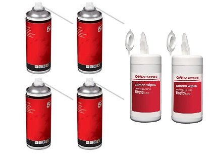 5 Star 400ml Air Duster Can (4) and Office Depot Screen Wipes (2 Tubs of 100)