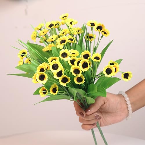 Image of Art Street Artificial Sunflower Mini Fake Flowers Bundles | Floral Arrangements| Bunch for Vase |Ideal for Home Decor| Table Placement Office Desk | Set of 2, (11 Inch, Yellow) (Vase Not Included)