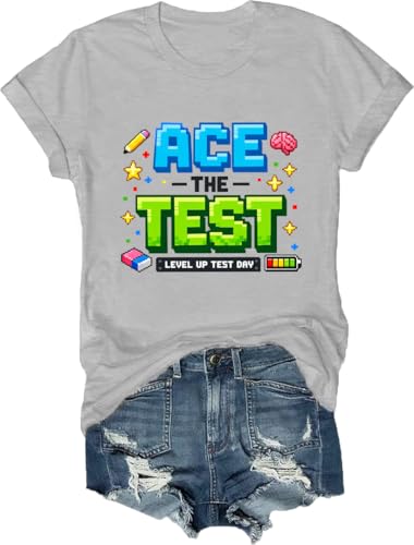 Ace The Test Level Up Test Day Shirts Funny Testing Shirt Gamer Style for Teacher Student Casual Tees