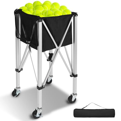 Lineslife Tennis Ball Hopper, Pickleball Hopper Basket with 4 Wheels & Brakes, Foldable Detachable Oxford Bag, Holds 180 Tennis/160 Pickleballs, Ideal for Training & Outdoor Sports