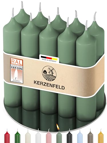Kerzenfeld 10 Stück Stabkerzen Salbeigrün 100 x 22 mm 2-fach getaucht lange Brenndauer 4+ Stunden echte Manufakturqualität aus Deutschland RAL-Zertifiziert und tropffrei
