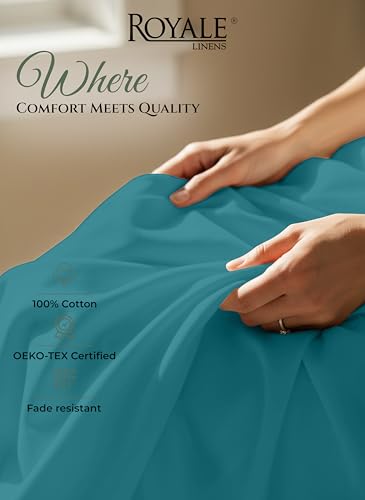 Image of Royale Linens 100% Organic Cotton Full Size Flat Sheet Only - Percale Top Sheets - Full Flat Sheet Sold Separately - Lightweight & Super Soft 100% Cotton Teal Bed Sheets Only (81 inch x 96 inch, Teal)