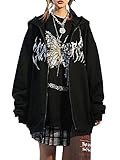 Women Vintage Oversized Zip Up Hoodie Sweatshirt Butterfly Print Gothic Grunge Aesthetic Hoodie...