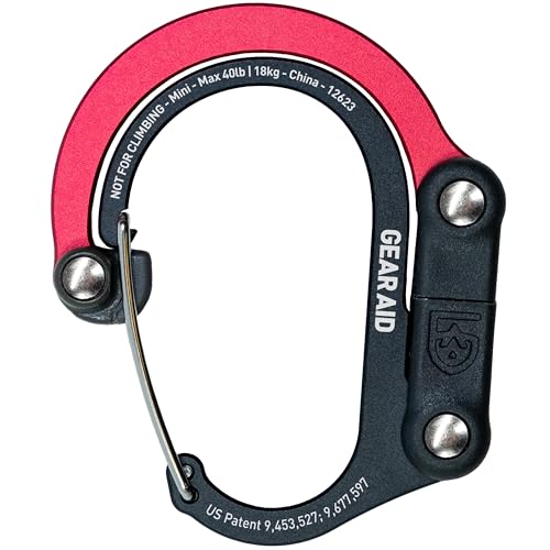 Gear AID HEROCLIP (Mini) Karabiner und Haken zur Befestigung von Taschen Geldbörsen Laternen Kinderwagen Werkzeugen Helmen Wasserflaschen und vielem mehr - Schwarz & Rot
