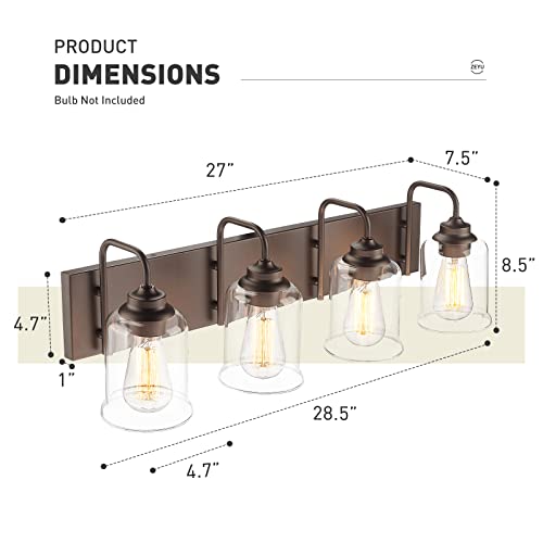 Image of zeyu 28.5 inch Oil Rubbed Bronze Bathroom Light Fixtures, 4-Light Farmhouse Vanity Wall Lights with Clear Glass Shade, ZSL72B-4W ORB