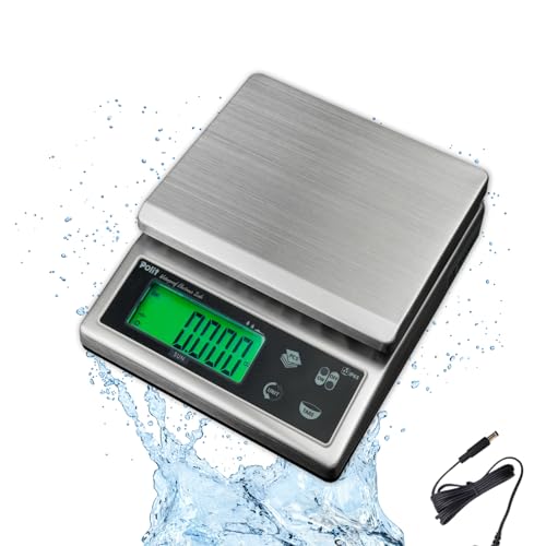 Polit Sun Rechargeable Digital Food Scale 13.2lb/6000g?0.02oz/0.5g Precision Waterproof Kitchen Scale with LCD Display?Stainless Steel Top?IP65 Rated?Grams & Ounces?for Seafood, Baking & Restaurants