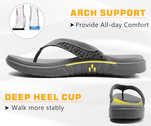 Image of ONCAI Mens Flip Flop Open Toe Athletic Straps Orthotic Summer Plantar Fasciitis Sport Sandals with Soft Cushion Arch Support Size 7.5-15