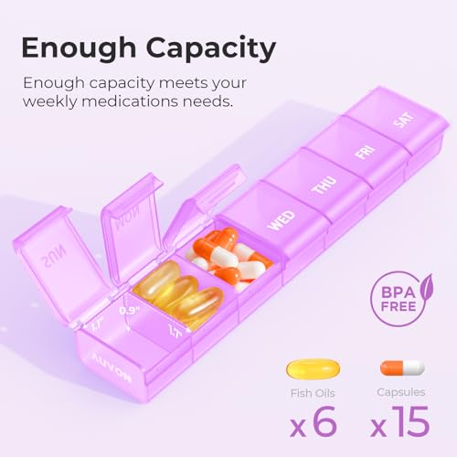 Image of AUVON Weekly Pill Organizer with Effortless Opening Design, Arthritis Friendly Pill Box, BPA-Free Pill Organizer 7 Day, Cute & Portable Pill Case for Vitamins, Supplements and Medications