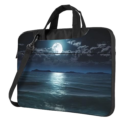 Sacoche ordinateur portable lune et mer grand sac à bandoulière imprimé