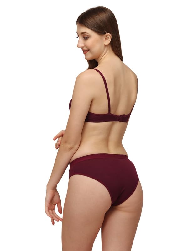 Image of EL DINERO Women's Full Comfort Cotton Blend Chami Bra & Panty Set - Breathable Stretch Innerwear Combo, Seamless Fit, Soft Fabric Lingerie Set (Pack of 3)
