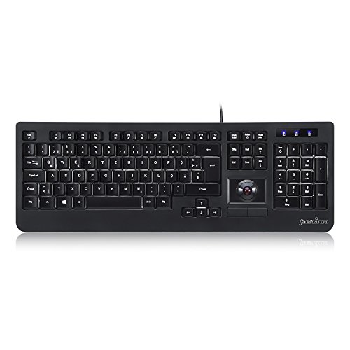 Perixx PERIBOARD-321 Rückbeleuchtete Trackball Tastatur - USB - Vollformat - 10 Multimedia Tasten - QWERTZ Deutsches Layout
