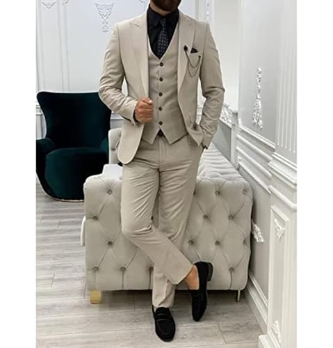 Men’s 3 Piece Suit Blazer, Peak Lapel Slim Fit Tux with One Button, Jacket Vest Pants Set for Party, Wedding and Business2