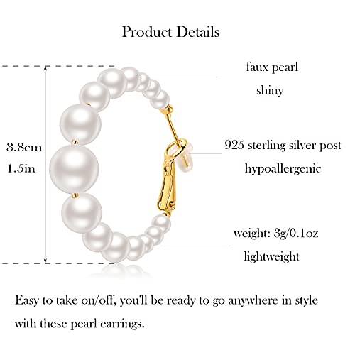 Pearl Hoop Earrings For Women, 14K Gold Plated Hoop Earrings Faux Pearl Earrings Beaded Hoop Earrings For Girls #TOP1