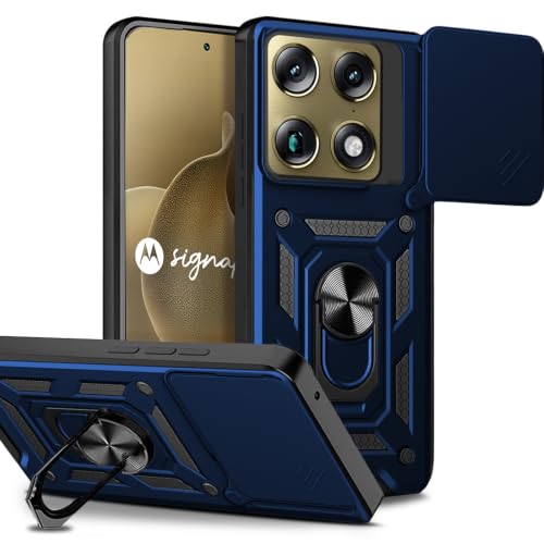 Image of AESTMO Tough Armor Motorola Moto Signature 5G Bumper Back Case Cover | Ring Holder & Sliding Camera Shield Cover | 360 Degree Protection Back Case Cover for Motorola Moto Signature 5G (Blue)