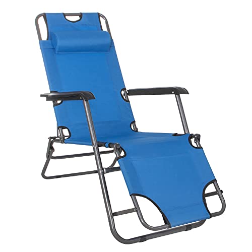 SPRINGOS Chaise Longue, Appui-tête, Chaise Longue de Relaxation, Chaise Longue de Jardin en métal, Pliable Chaise Longue de Loisirs, capacité de Charge jusqu'à 120 kg