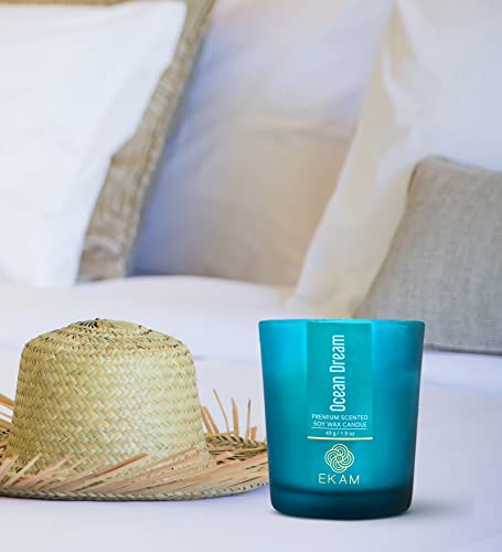 Image of EKAM Ocean Dream Votive Soy Wax Scented Candle, 40 Grams, 10 Hours Burn Time| Long Lasting Premium Candles | Ideal for Home Decor | Gifting & Aromatherapy (Pack of 6)