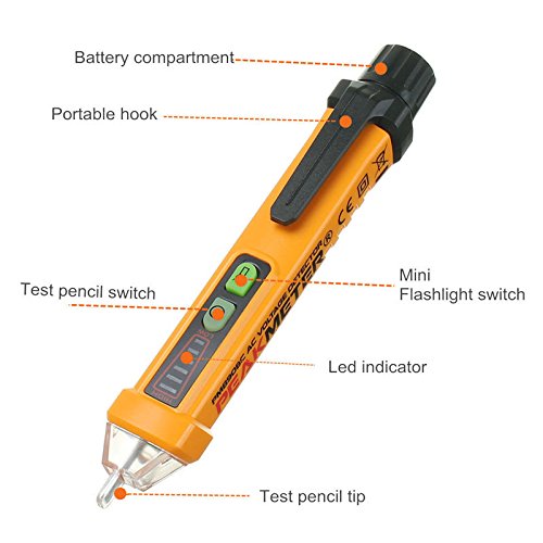 Akozon PM8908C Tester Di Tensione Senza Contatto – Penna Cercafase Con Torcia LED – 12V-1000V AC