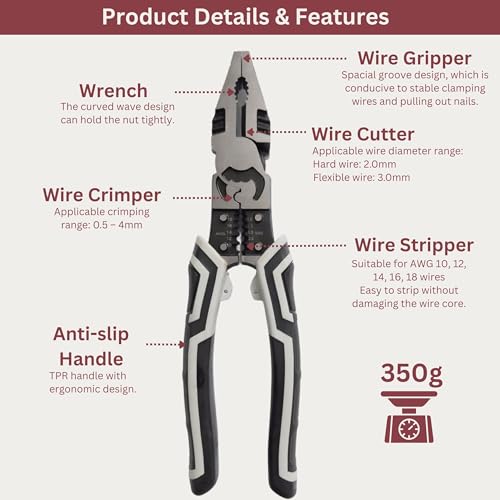 Image of Multifunction Wire Stripper and Cutter Plier for Electrician Tools, Wire Cutter Plier with Crimping Tool, Cable Cutter and Wire Stripping Tool, Multipurpose Plier for Electrical Wiring Repair(5 IN 1)