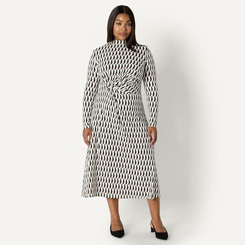 Amazon Essentials Women's Fit and Flare Jersey Long-Sleeved Maxi Dress, Ivory Washed Bronze Geo, X-Large - image 6