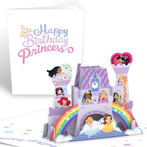 Lovepop Disney Happy Birthday Princess Pop-Up Card for Kids - 3D Greeting Cards for Boys, Girls, Children, Son, Daughter - 5.9" x 4.5" Card - Envelope Included