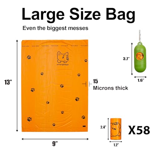 Image of Scented Dog Poop Bags With Dispenser, Strong and Leak-proof Waste Bags for Pets, 870 Count (58 Packs of 15), 13 Inch x 9 Inch (Orange)