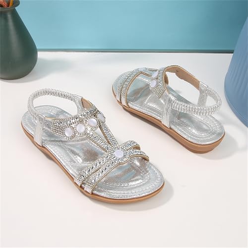 Toddler Girls Sandals Elastic Strap Soft Rubber Princess Flat Shoes Summer Cute Beads Summer Shoes4