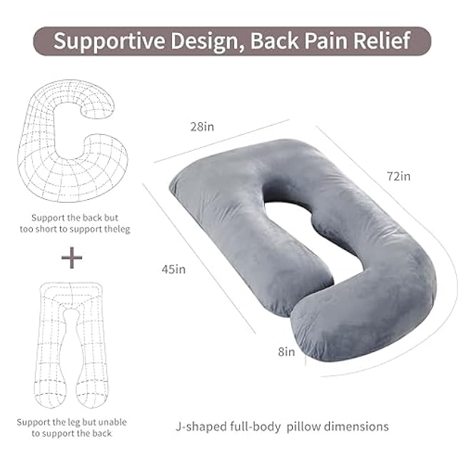 60 Inch Full Body Pregnancy Pillows for Sleeping Cooling Pregnancy Pillow,U Shaped Pregnancy Body Pillow,Maternity Pillows for Pregnant Women with Removable Washable Velvet Cover.(Grey)