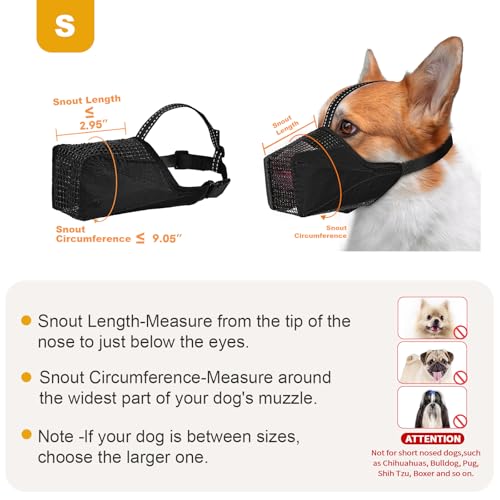 Image of Mesh Dog Muzzle, Breathable Soft Dog Muzzle with Reflective Straps for Secure Fit, Prevents Biting, Chewing Scavenging - Adjustable for Small Medium Large Dogs,Black,S