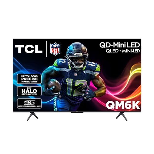 TCL 50-Inch QM6K Series QLED 4K Smart QD-Mini LED TV with Google TV (50QM6K, 2025 Model) New Halo Control System, LD500 Precise Dimming Series, High Contrast HVA Panel, 144Hz Native Panel Refresh Rate