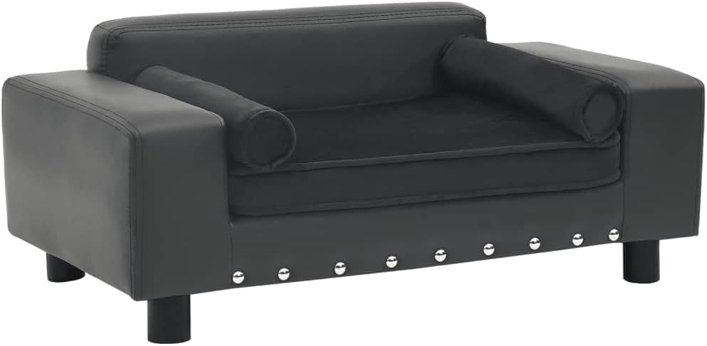 FAMIROSA Pet Sofa Bed Dog Cat Sofa Bed Plush and Faux Leather 31.9"x16.9"x12.2" Dark Grey