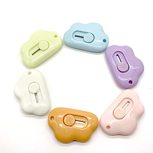 6 Pieces Cloud Shaped Box Cutter Retractable Letter Opener Paper Envelope Cutter Carton Portable Cutter Mini Utility Knives with Hanging Hole for Home and Office Using