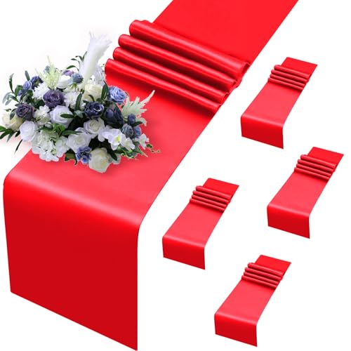 Chemin de table en satin rouge lot de 5 pour éviter les tables de fête vides et tristes - 2