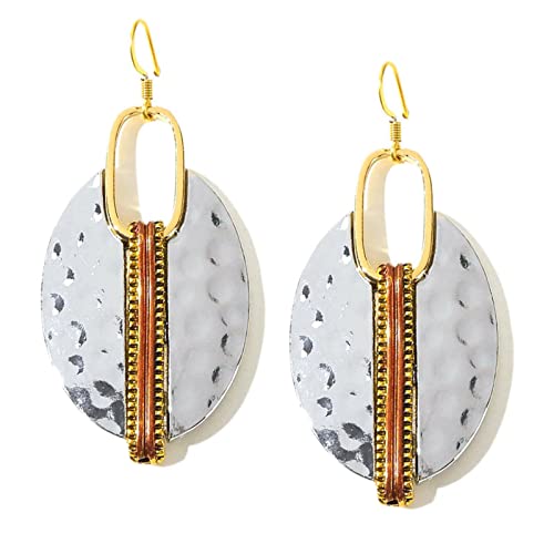 coadipress Handmade Retro Hammered Oval Dangle Earrings for Women Bohemian Earring Lightweight Simple Geometry Crescent Earring Ethnic Hammered Earring