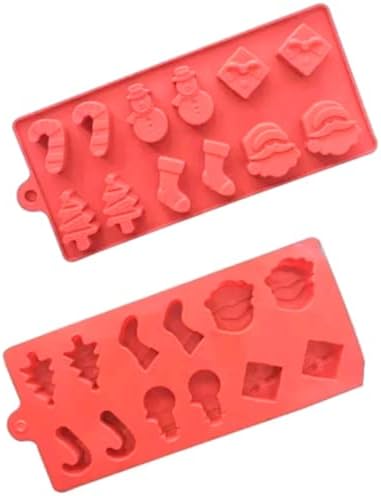 Christmas Silicone Ice Cube Tray, Chocolate Cake Candy Jelly Ice Cube Tray Fondant Cookies Baking Soap Mould with Theme Shapes of Tree Santa Cane Socks Snowman Present, DIY Xmas