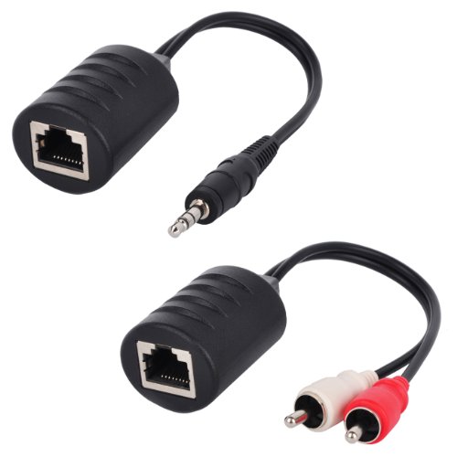 3.5mm Stereo To RCA Red White Audio Balun Extender Over Cat5