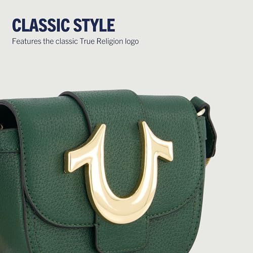 True Religion Women's Crossbody Bag, Mini Flap Adjustable Shoulder Handbag with Horseshoe Logo, Dark Green3