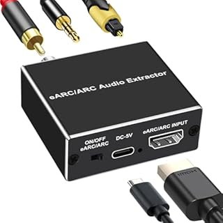 HDMI ARC/eARC Audio Extractor,192KHz HDMI eARC/ARC Audio Adapter Converter Splitter to Optical TOSLINK SPDIF + Coaxial and Analog 3.5mm Stereo for Soundbar HDTV Speaker Amplifier Headphones